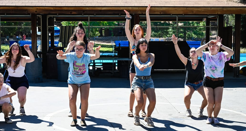 Girls practicing dance routine