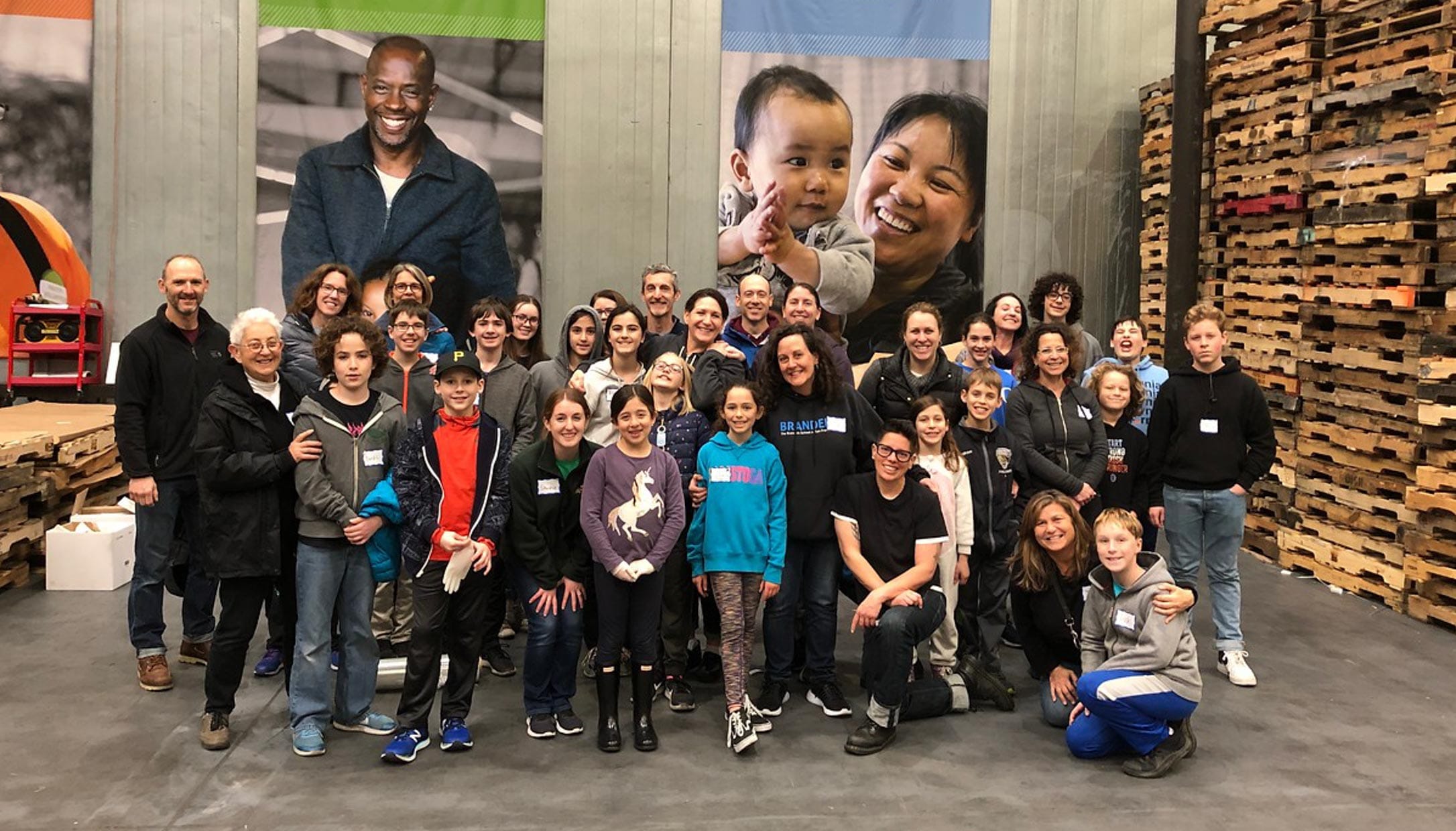 Family volunteering at a food bank
