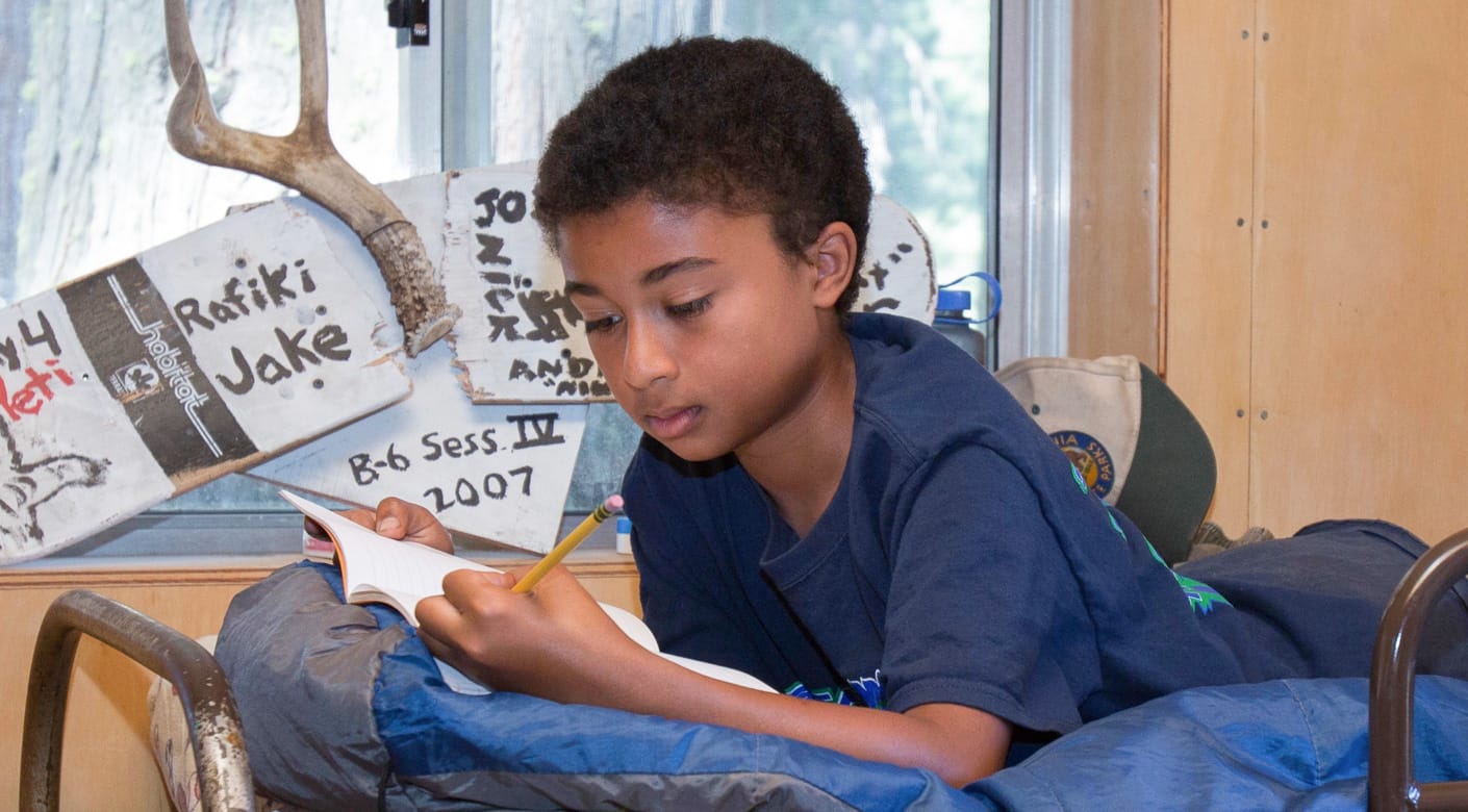 Boy reading in bunk bed