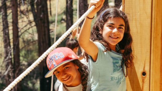 Campers on ropes course