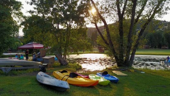 Boats and lake at sunset