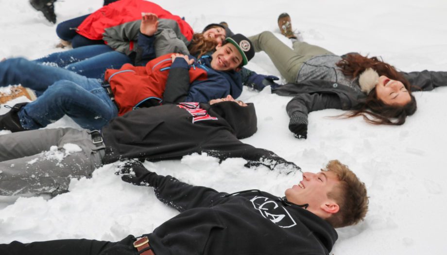 Playing in the snow for Teen Winter Retreat